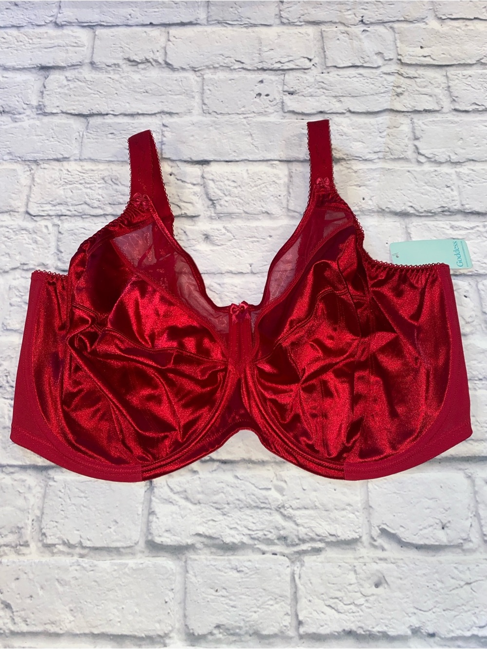 Goddess Keira Red Satin Side Support Full-Coverage Underwire Bra Size 44K